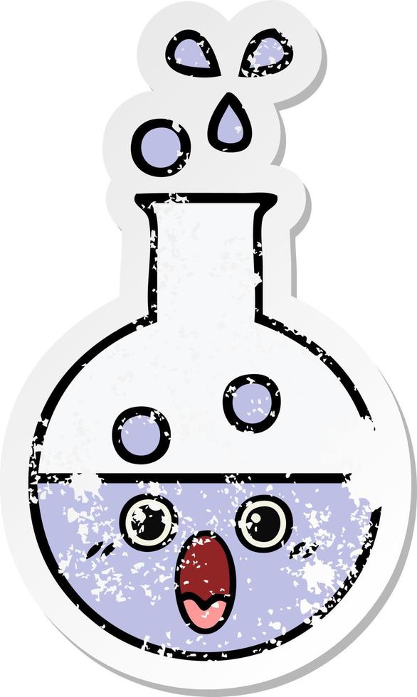 distressed sticker of a cute cartoon test tube vector
