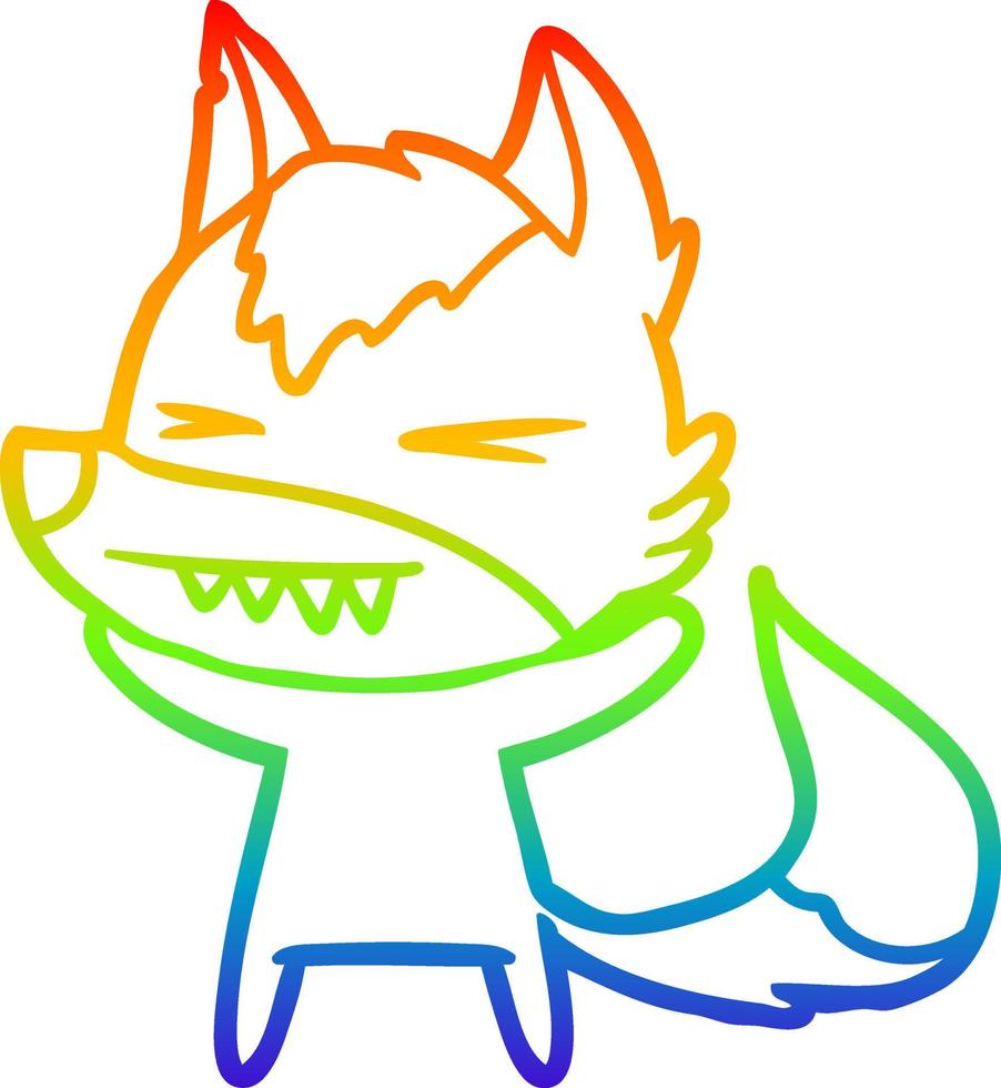 rainbow gradient line drawing angry wolf cartoon vector