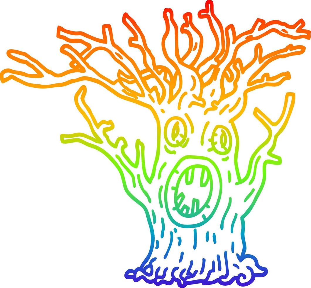 rainbow gradient line drawing cartoon spooky tree vector