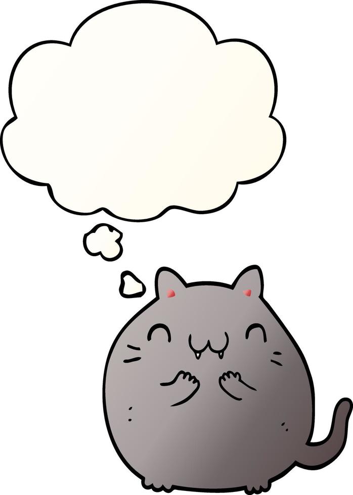 happy cartoon cat and thought bubble in smooth gradient style vector