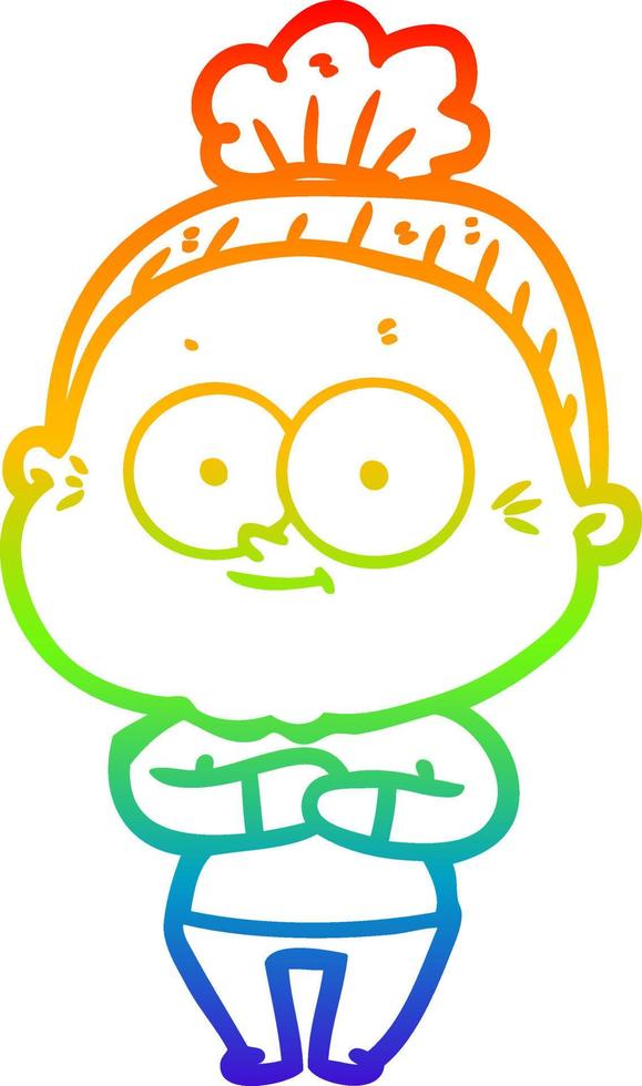 rainbow gradient line drawing cartoon happy old woman vector