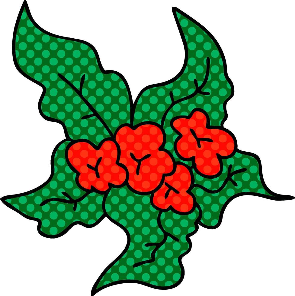 quirky comic book style cartoon christmas flower vector