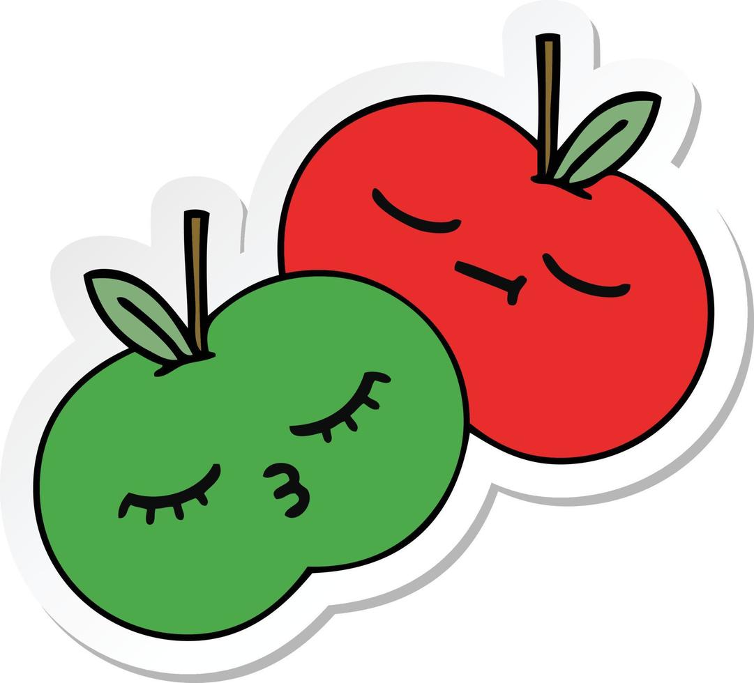 sticker of a cute cartoon apples vector