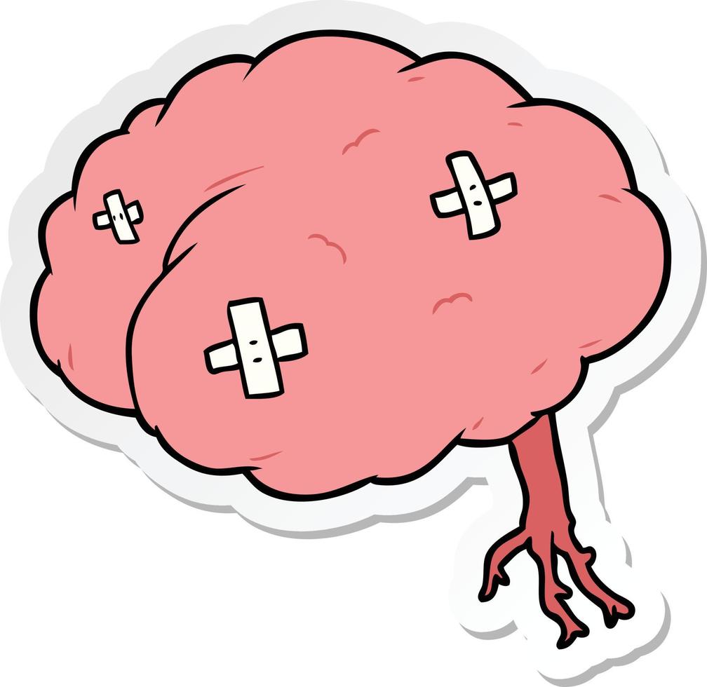 pegatina de un cerebro lesionado de dibujos animados vector