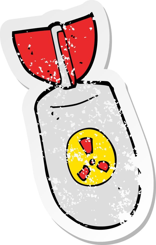 retro distressed sticker of a cartoon atom bomb vector