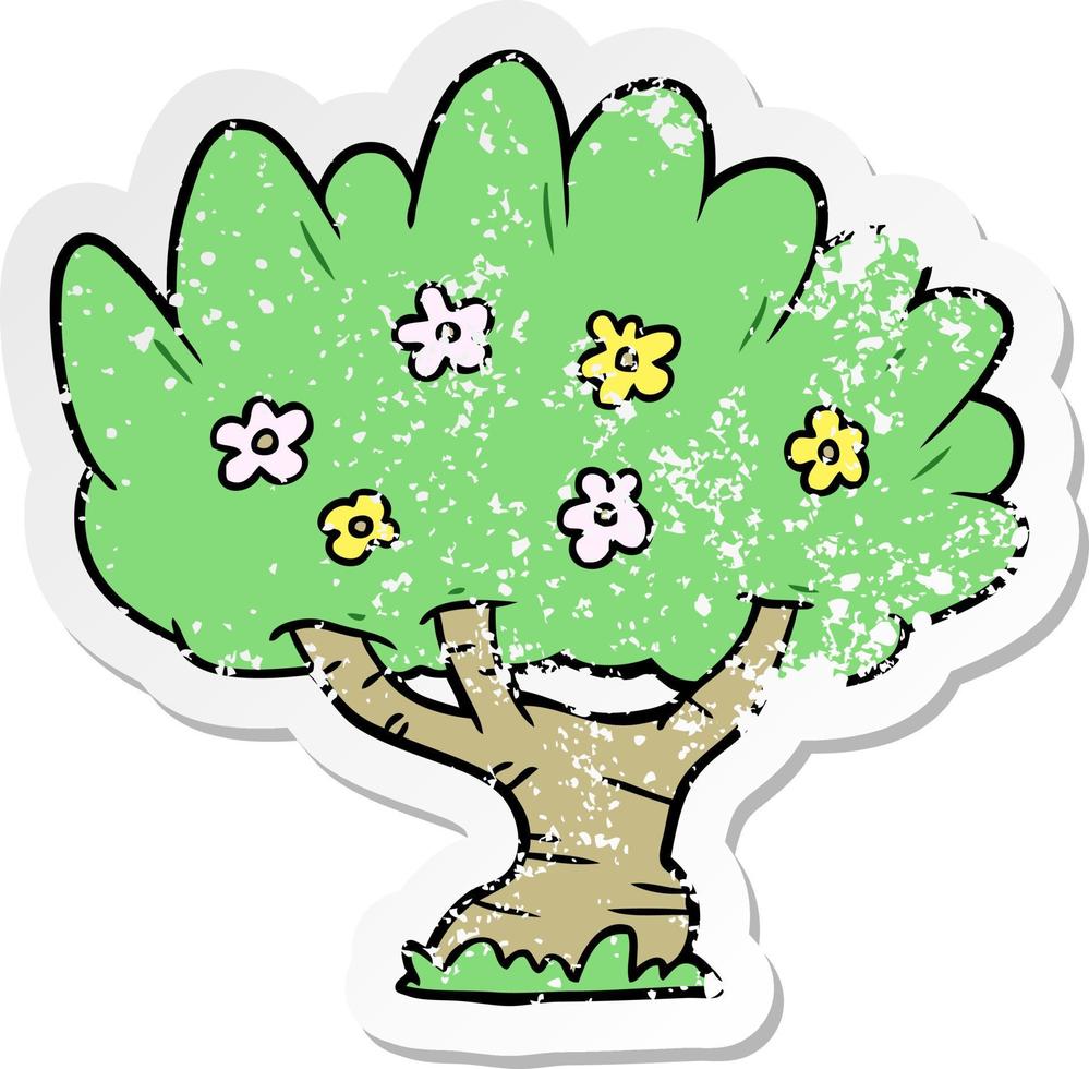distressed sticker of a cartoon tree vector