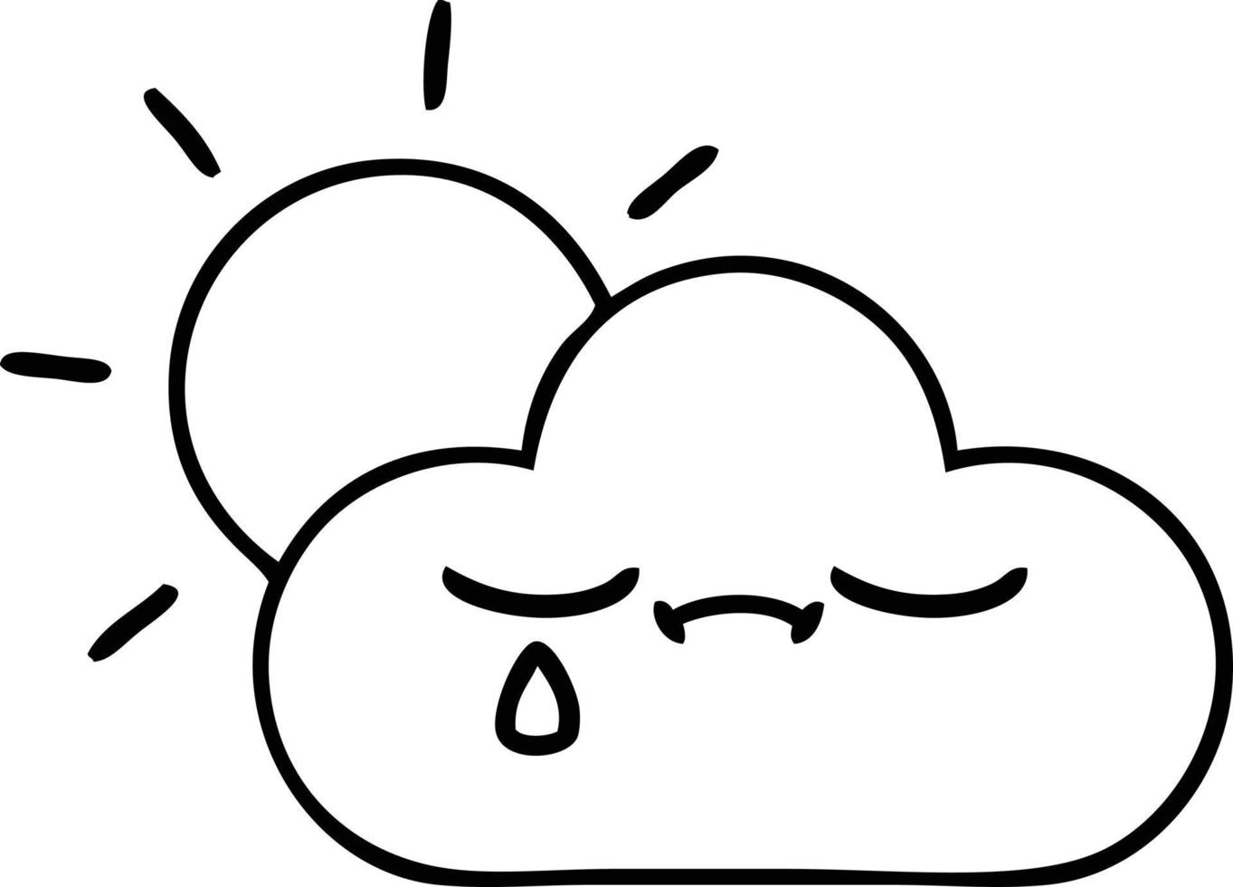 line drawing cartoon sunshine and cloud vector