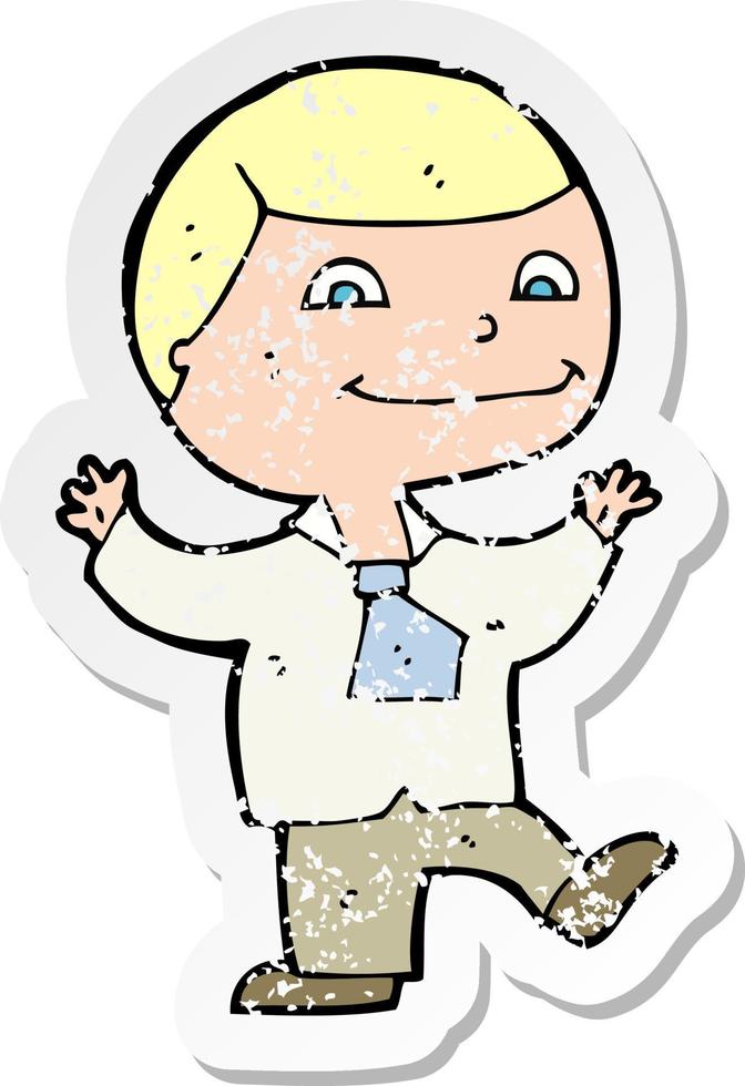 retro distressed sticker of a cartoon happy boy vector