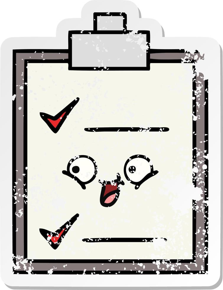 distressed sticker of a cute cartoon check list vector