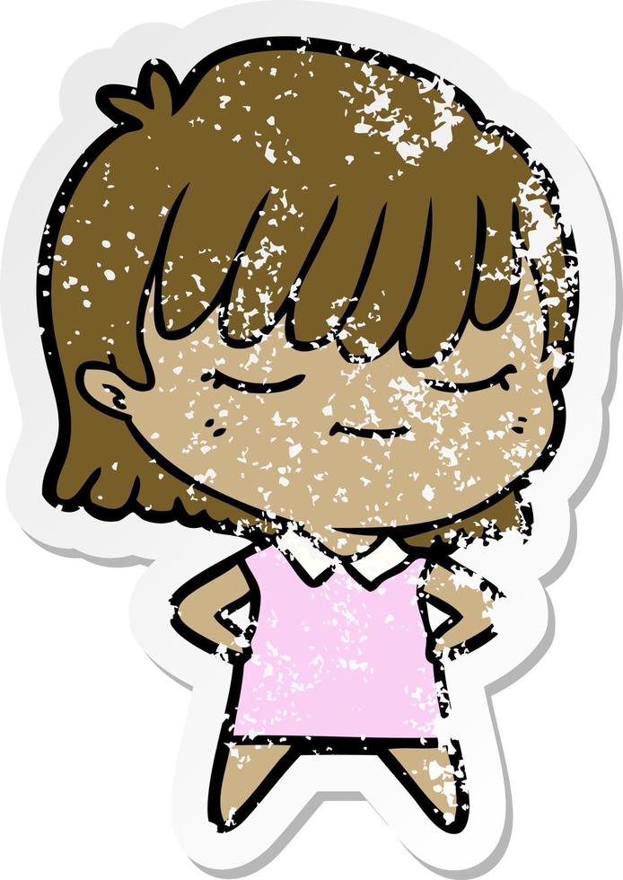 distressed sticker of a cartoon woman vector