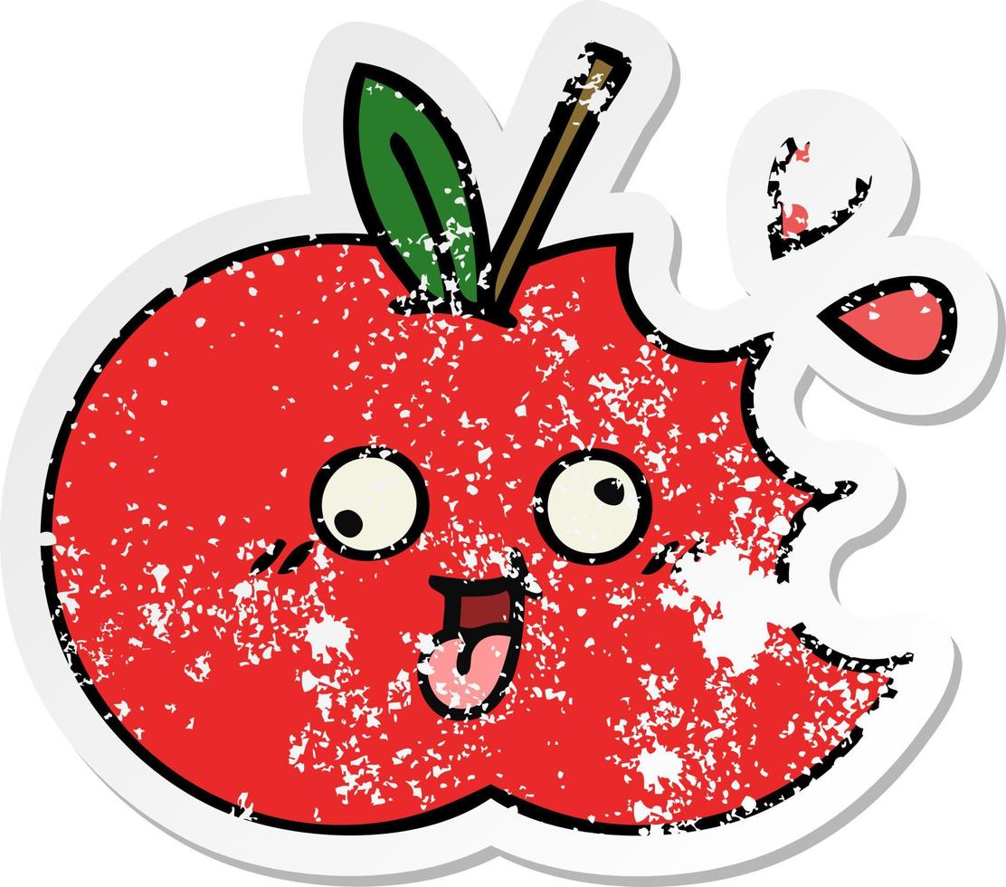 distressed sticker of a cute cartoon red apple vector