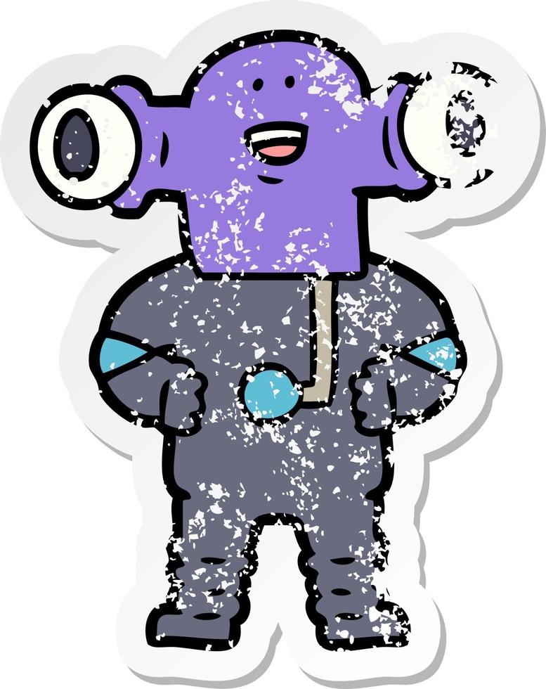 distressed sticker of a friendly cartoon alien vector