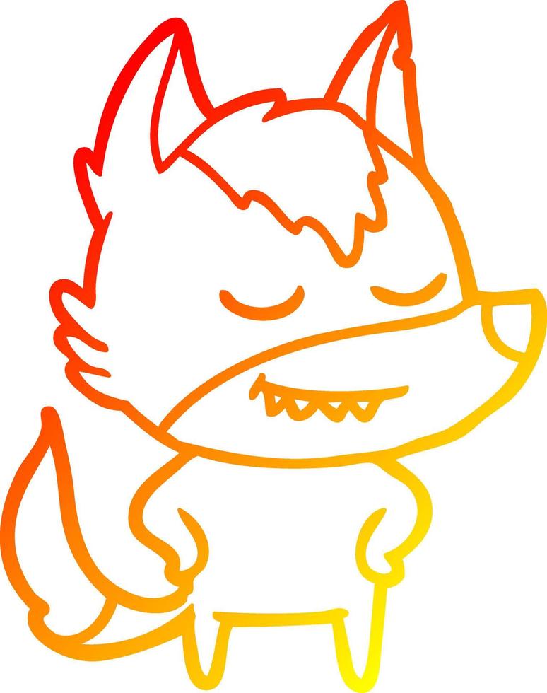 warm gradient line drawing friendly cartoon wolf vector