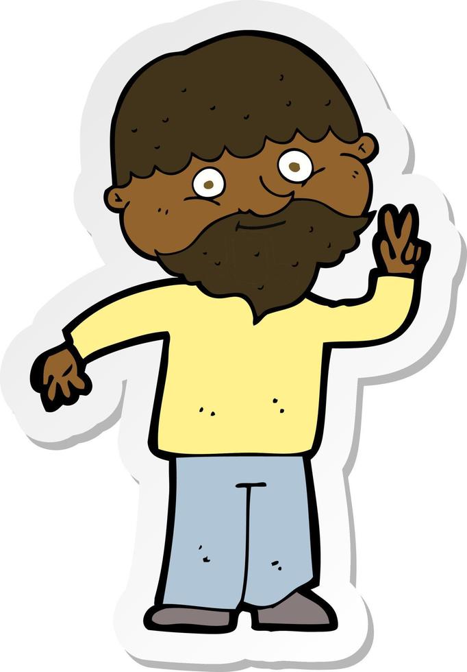 sticker of a cartoon man giving peace sign vector