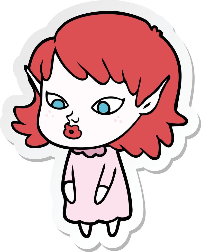 sticker of a cartoon elf girl with pointy ears vector