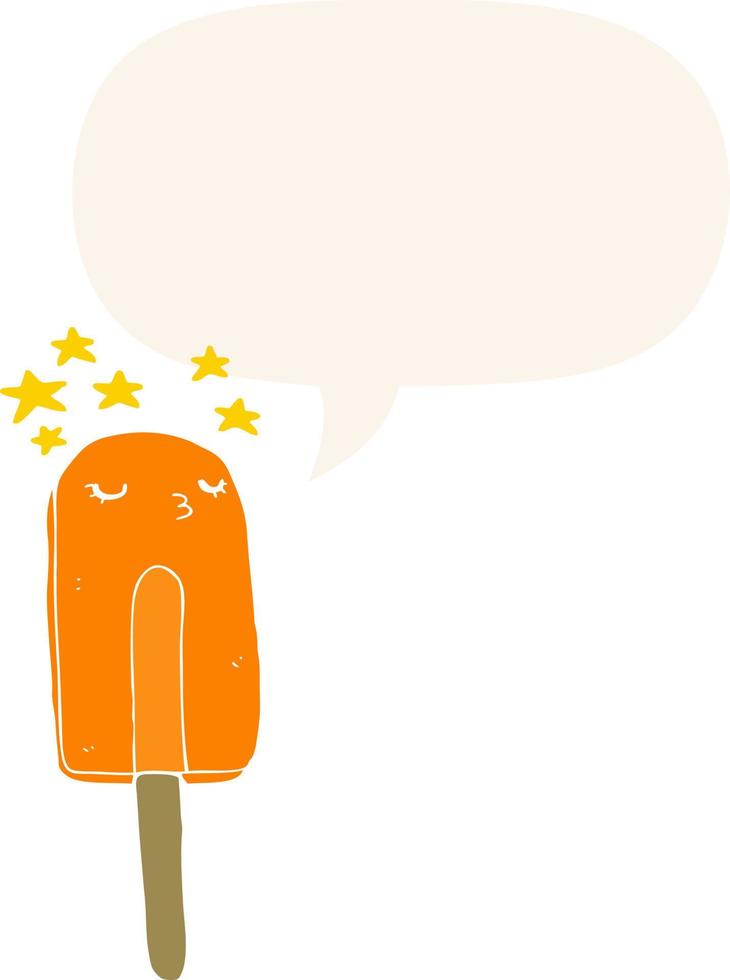 cartoon ice lolly and speech bubble in retro style vector