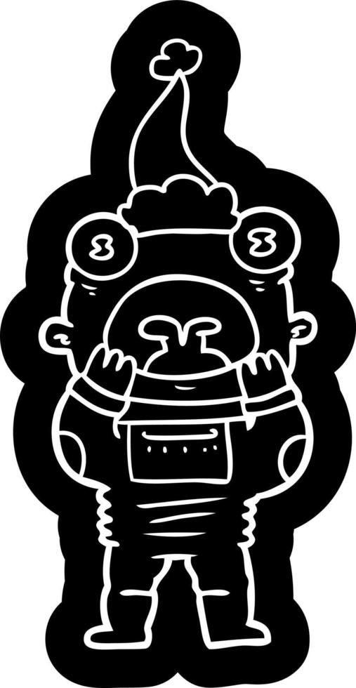 icono de dibujos animados de un extraterrestre jadeando de sorpresa con sombrero de santa vector