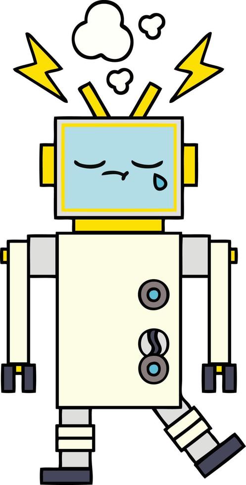 lindo robot llorando de dibujos animados vector