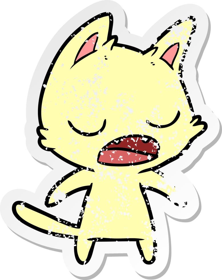 distressed sticker of a talking cat cartoon vector