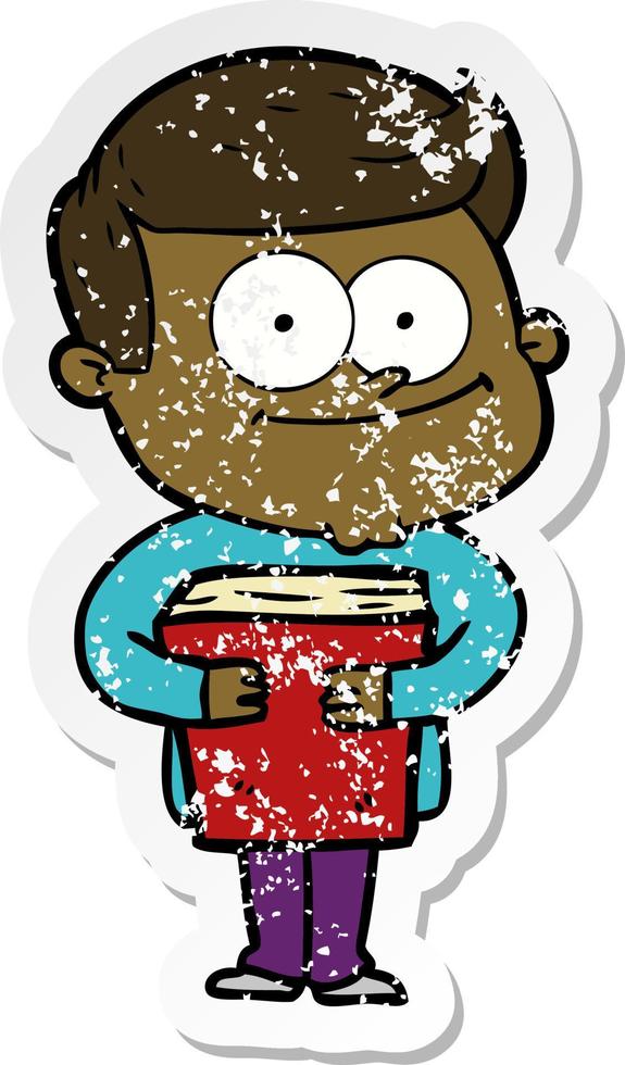 distressed sticker of a cartoon happy man vector