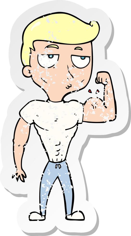 retro distressed sticker of a cartoon gym man vector