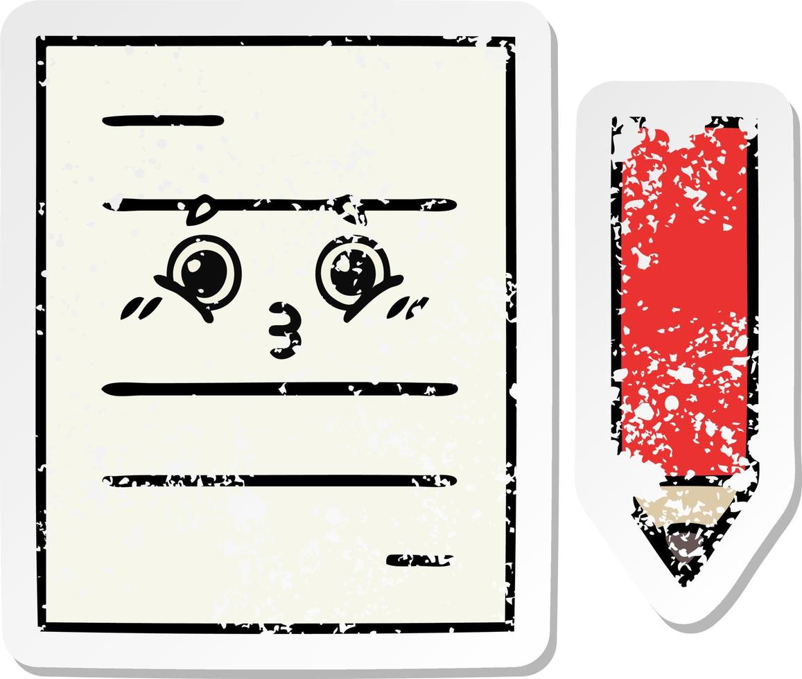 distressed sticker of a cute cartoon test paper vector