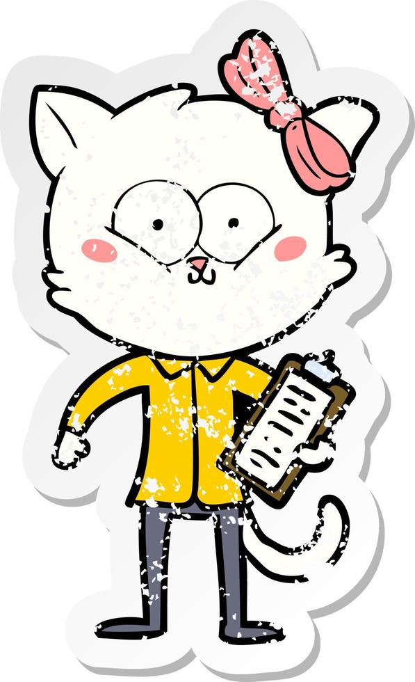 distressed sticker of a cartoon cat vector