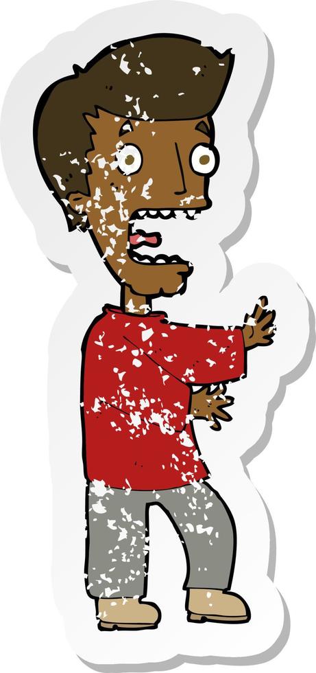 retro distressed sticker of a cartoon terrified man vector
