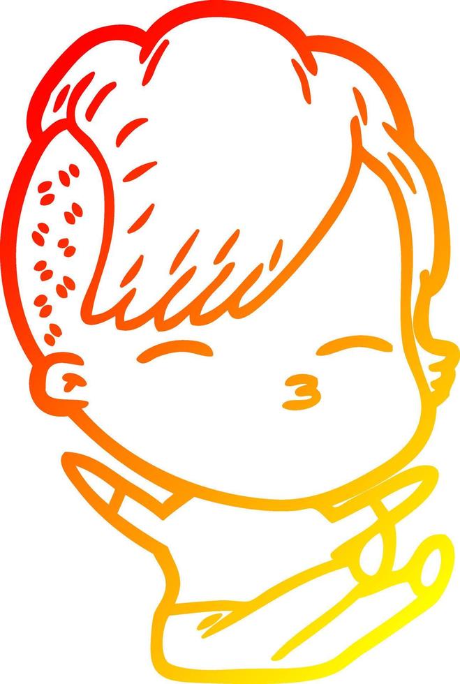 warm gradient line drawing cartoon squinting girl vector