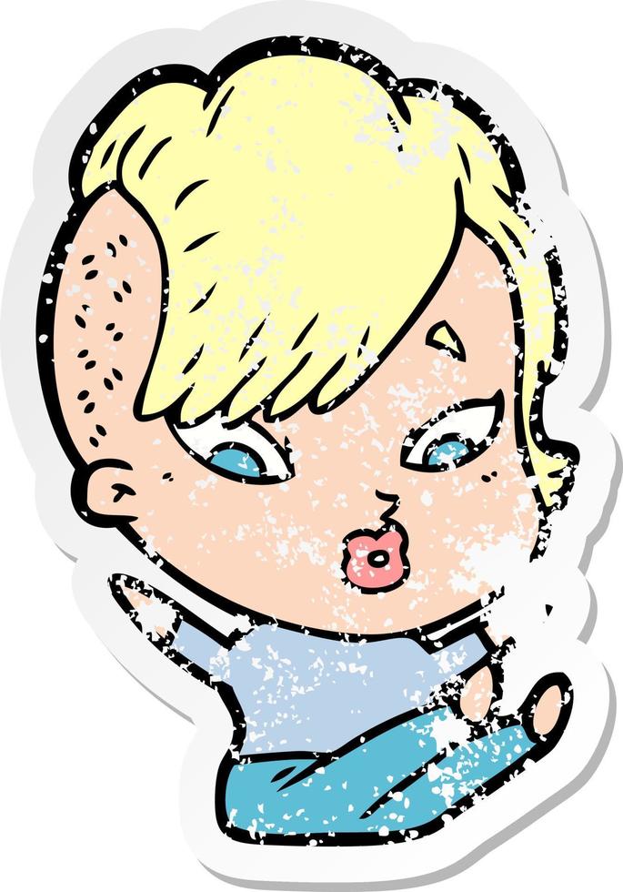 distressed sticker of a cartoon surprised girl falling over vector