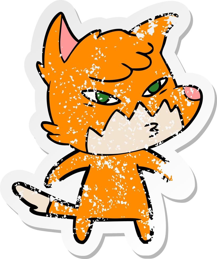 distressed sticker of a clever cartoon fox vector