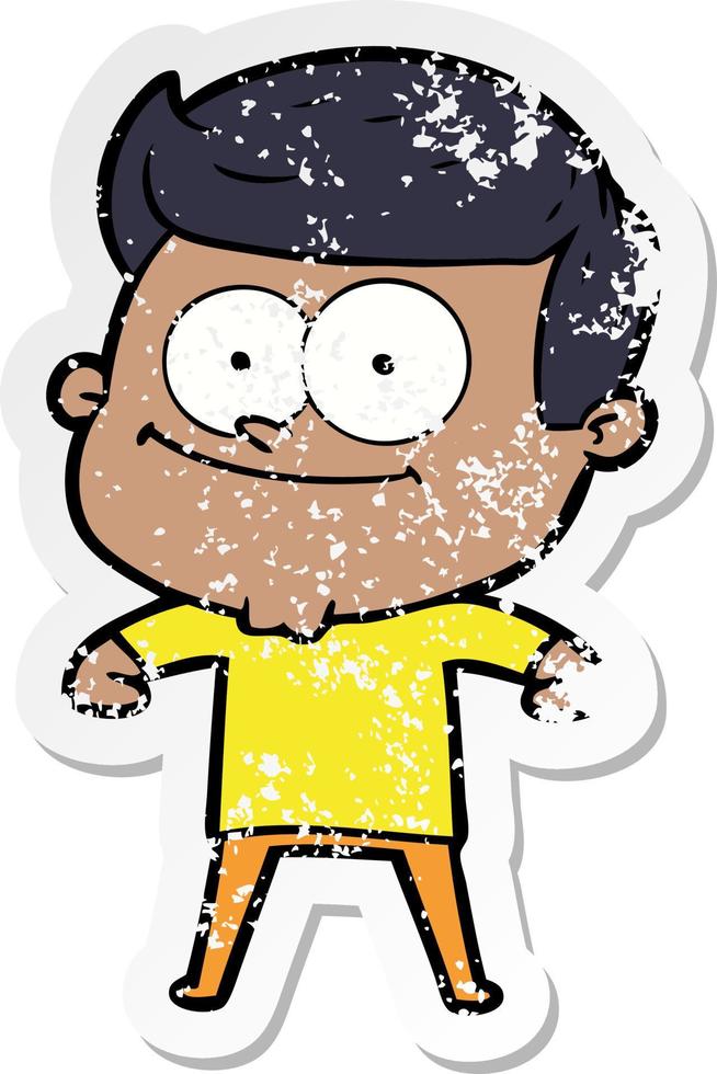 distressed sticker of a cartoon happy man vector