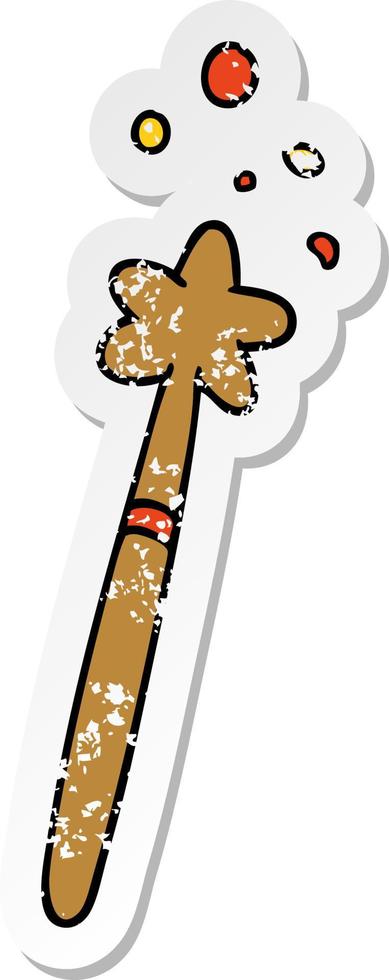 distressed sticker cartoon doodle of a magic wand vector