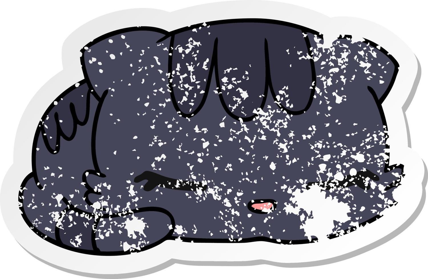 distressed sticker cartoon kawaii cute sleeping kitten vector