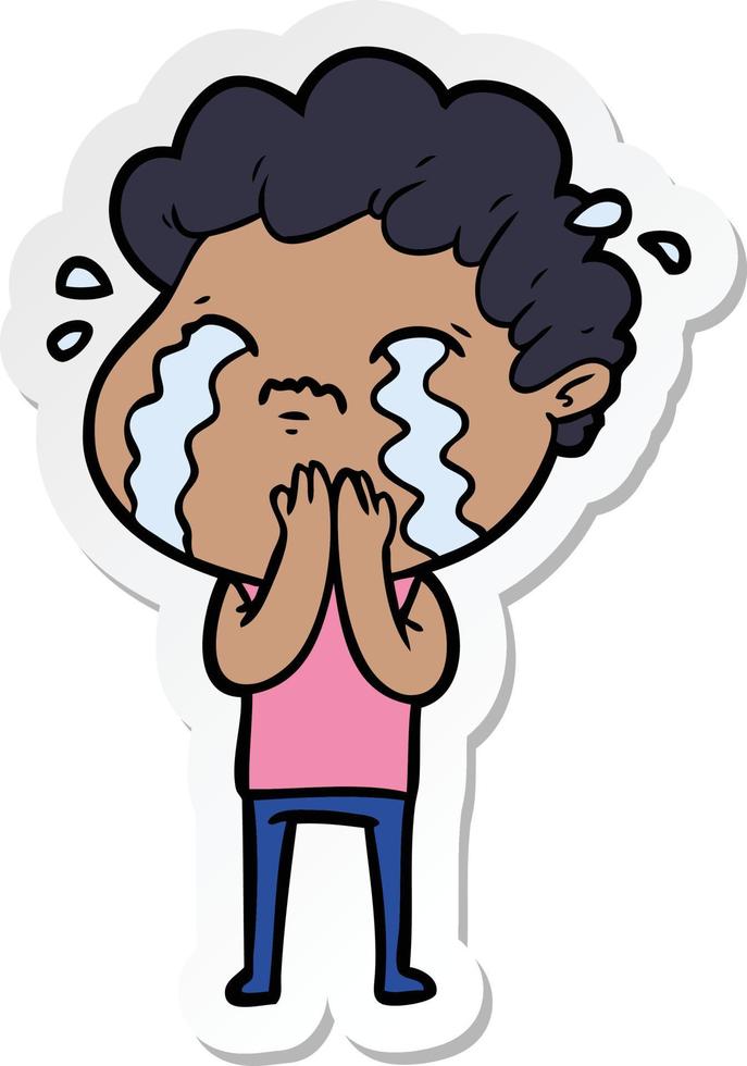sticker of a cartoon man crying vector