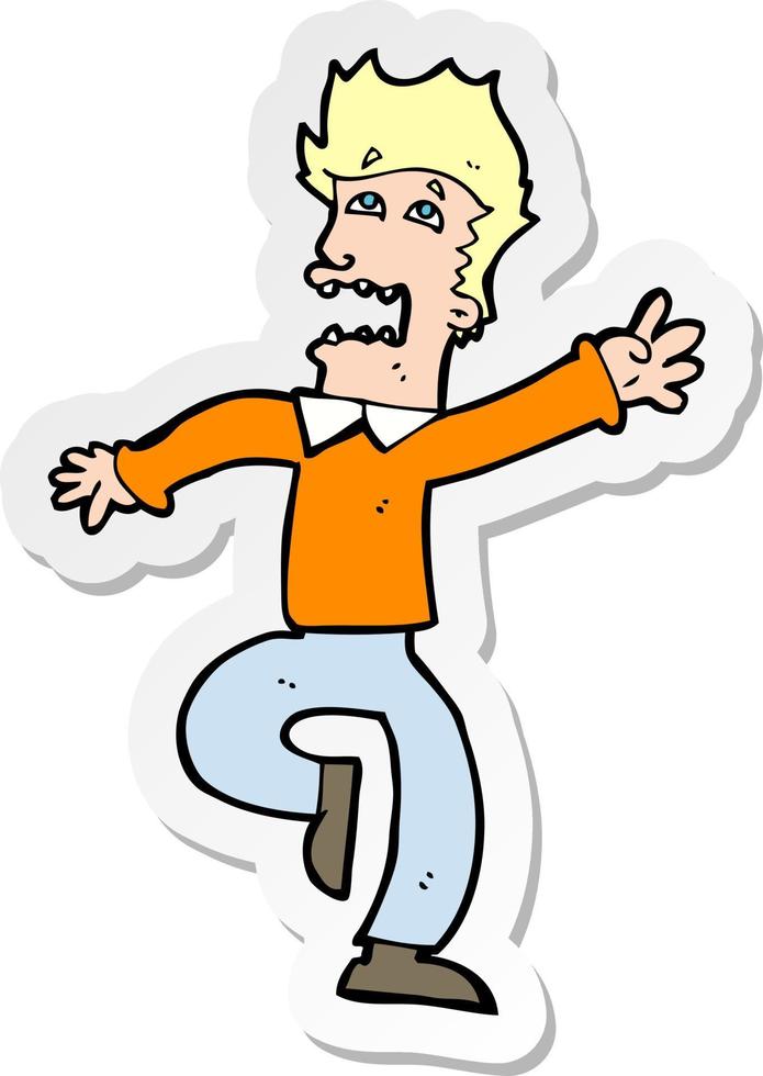 sticker of a cartoon man panicking vector