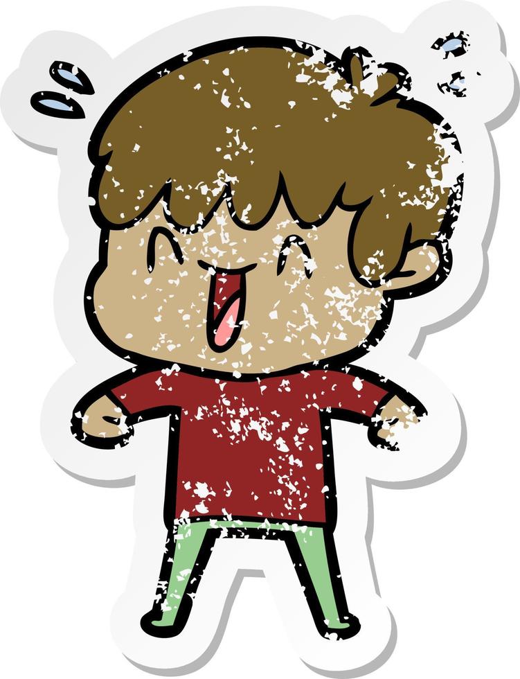 distressed sticker of a cartoon laughing boy vector
