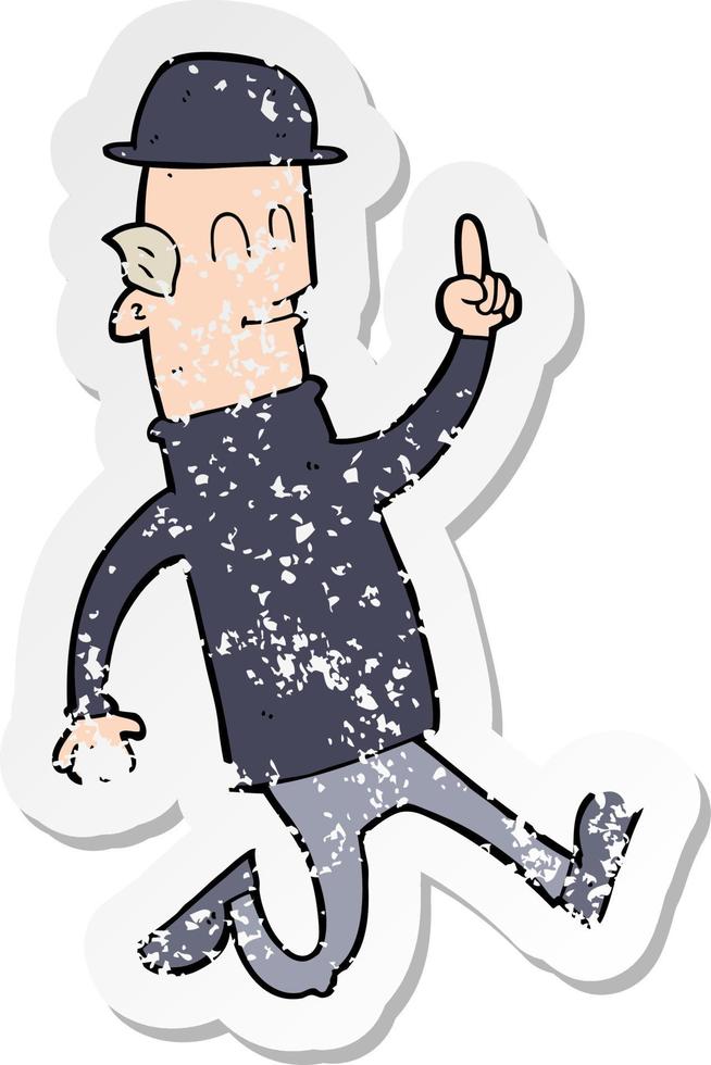 retro distressed sticker of a cartoon man wearing bowler hat vector