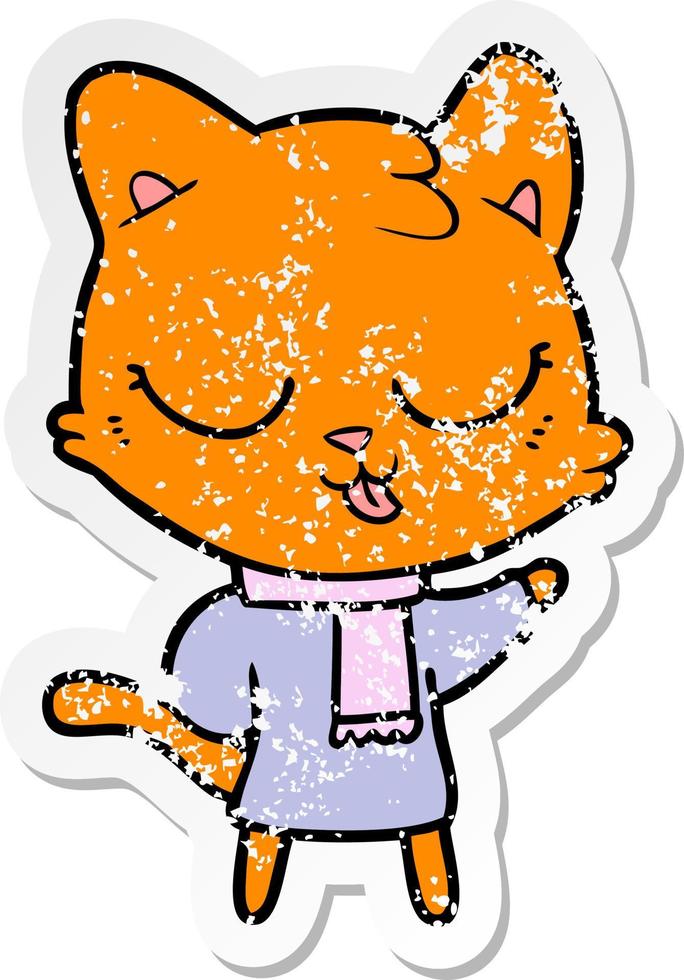 distressed sticker of a cartoon cat vector