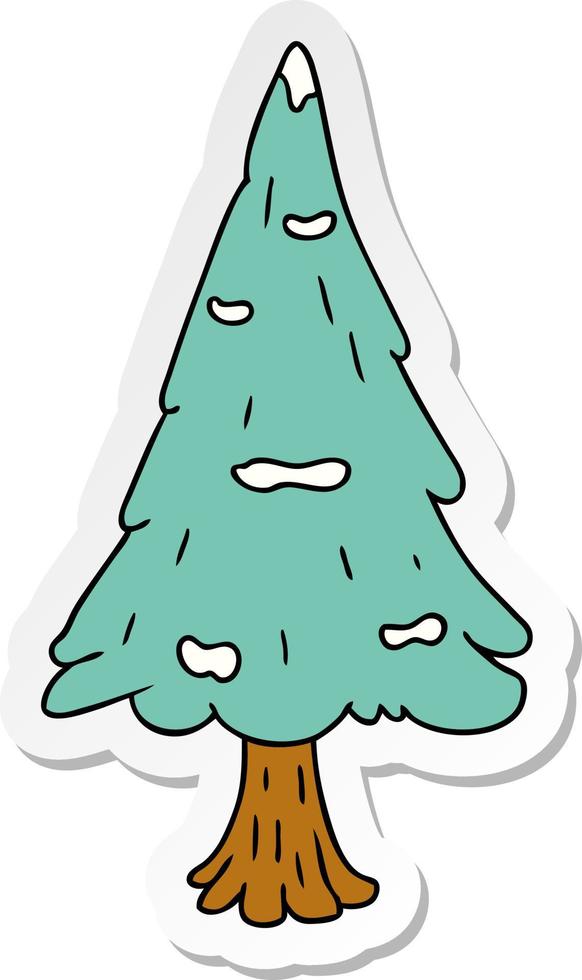 sticker cartoon doodle single snow covered tree vector