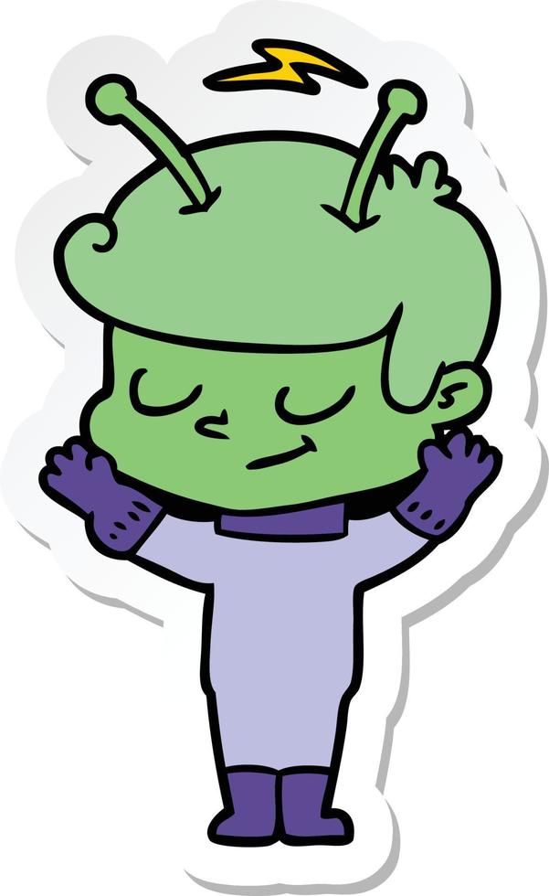 sticker of a friendly cartoon spaceman vector