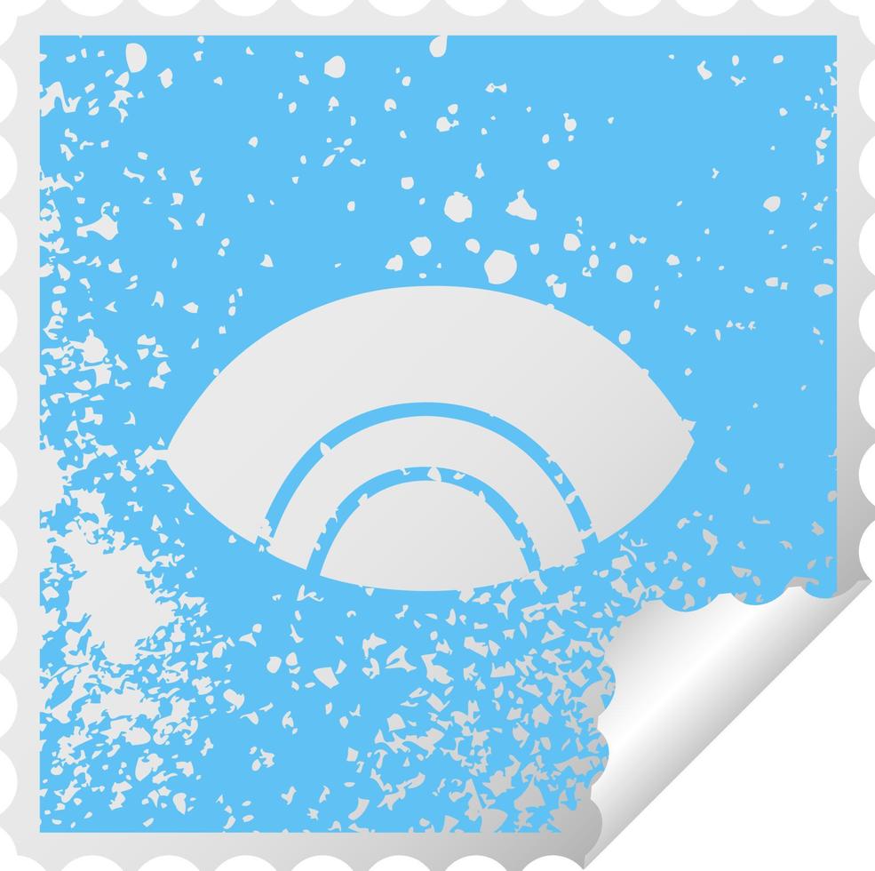 distressed square peeling sticker symbol eye looking down vector