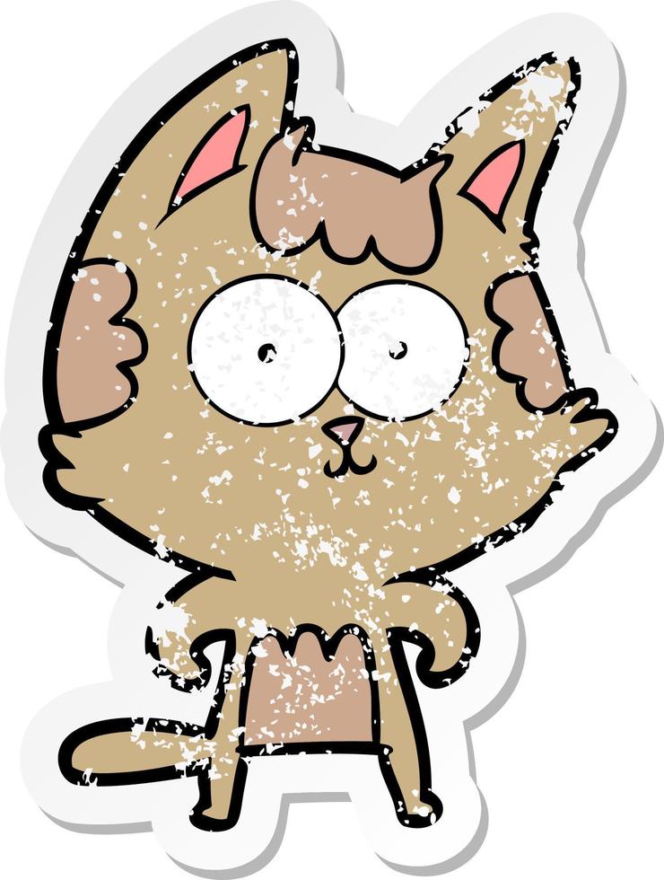 distressed sticker of a happy cartoon cat vector