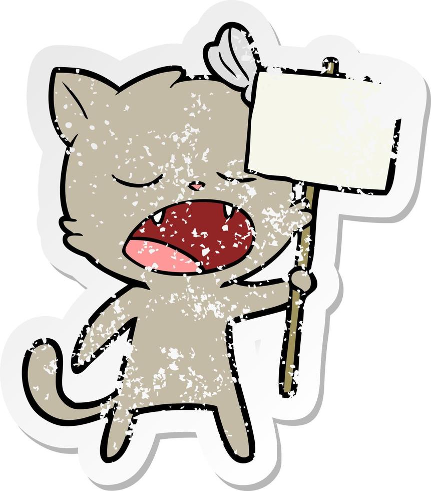 distressed sticker of a cartoon yawning cat vector