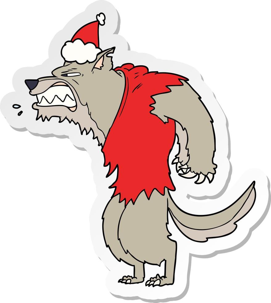 angry werewolf sticker cartoon of a wearing santa hat vector