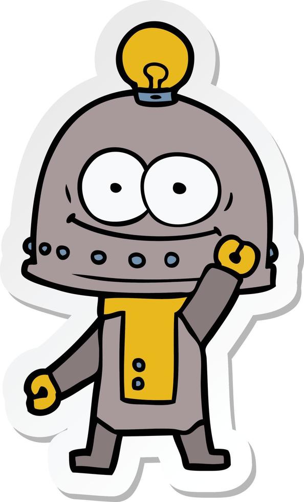 sticker of a happy carton robot with light bulb vector