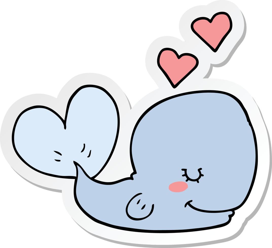 sticker of a cartoon whale in love vector
