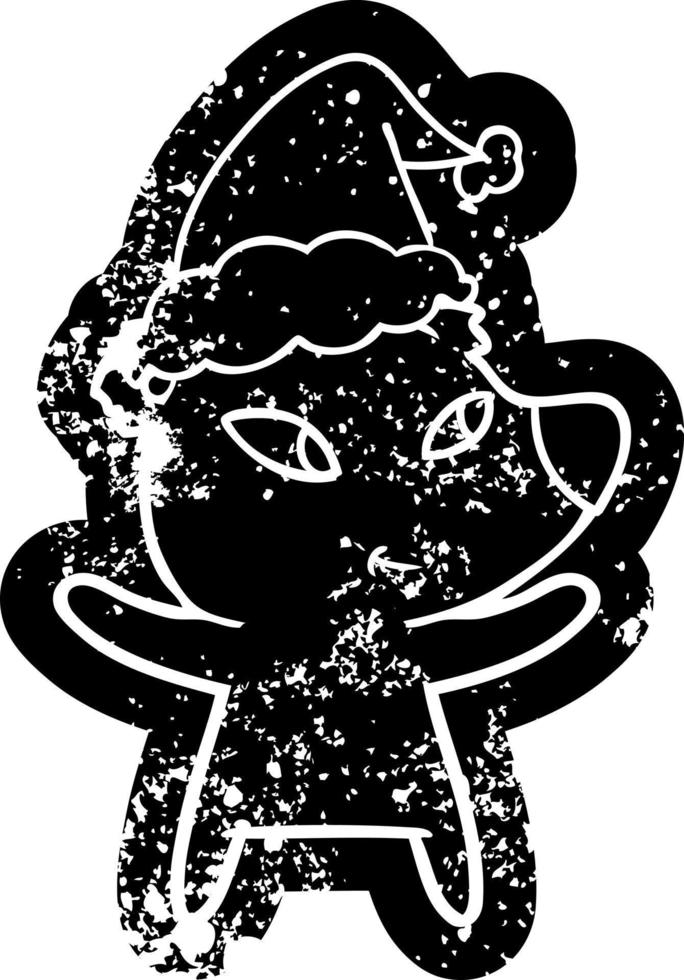 cute cartoon distressed icon of a bear wearing santa hat vector