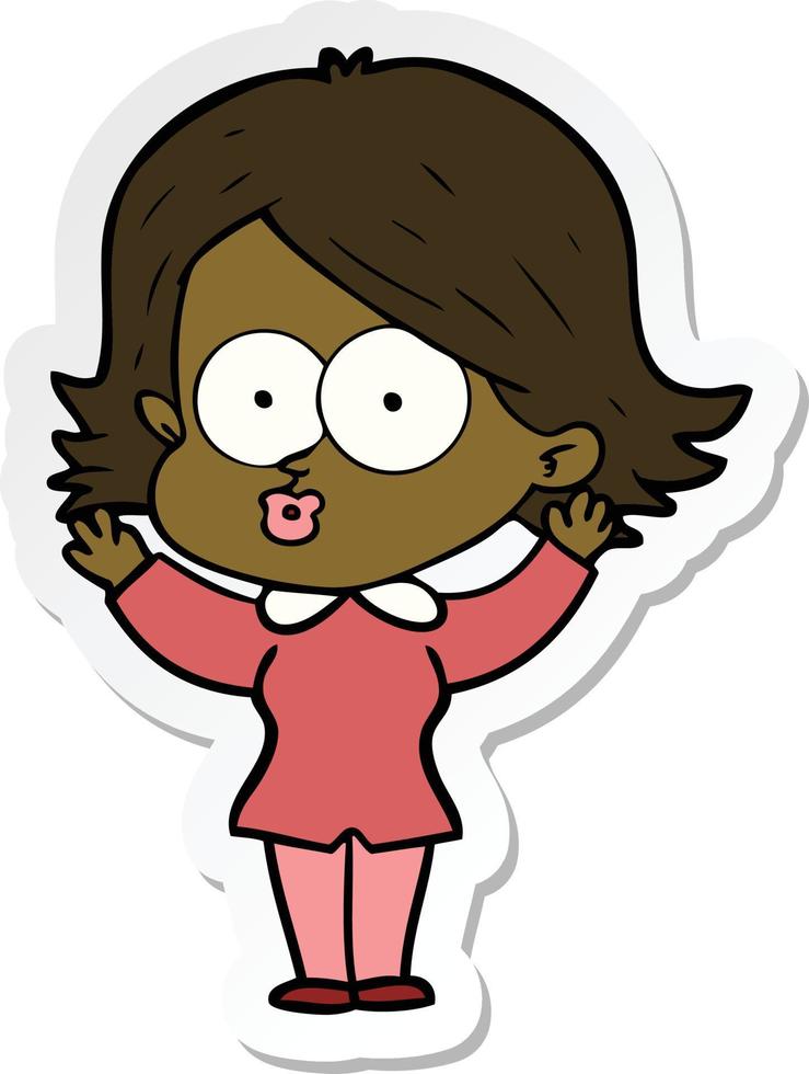 sticker of a cartoon girl pouting vector