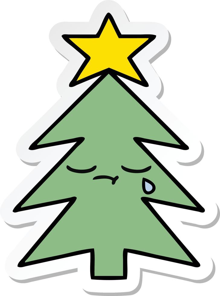 sticker of a cute cartoon christmas tree vector